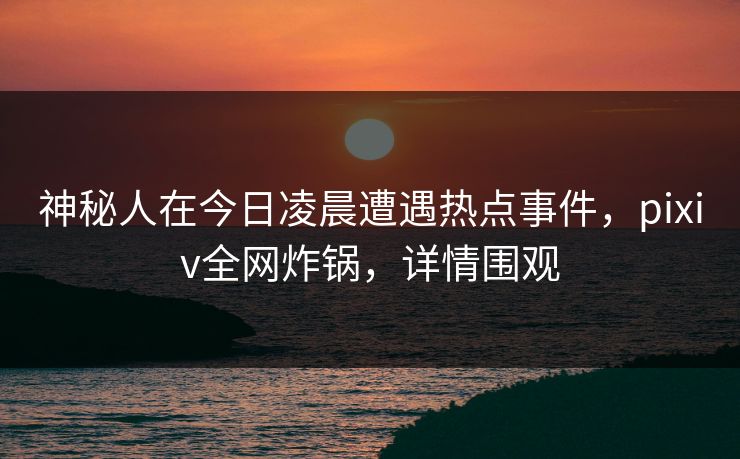 神秘人在今日凌晨遭遇热点事件，pixiv全网炸锅，详情围观